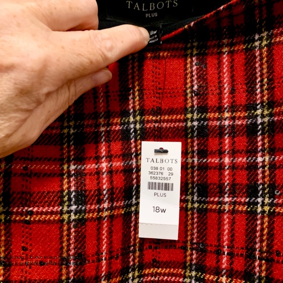 Talbots Red Wool Tartan Plaid Pencil Skirt 18W - NWT - Picture 5 of 11